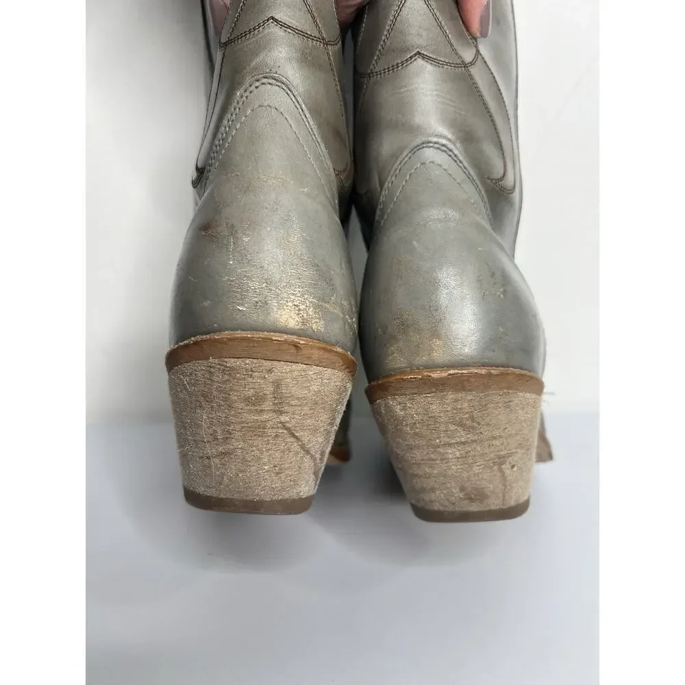 Vintage Acme Men's Gray Leather Western Cowboy Boot Men’s Size 9.5D